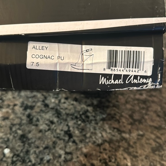 Michael Antonio cognac wedge peep toe NIB 7.5 - Picture 9 of 11